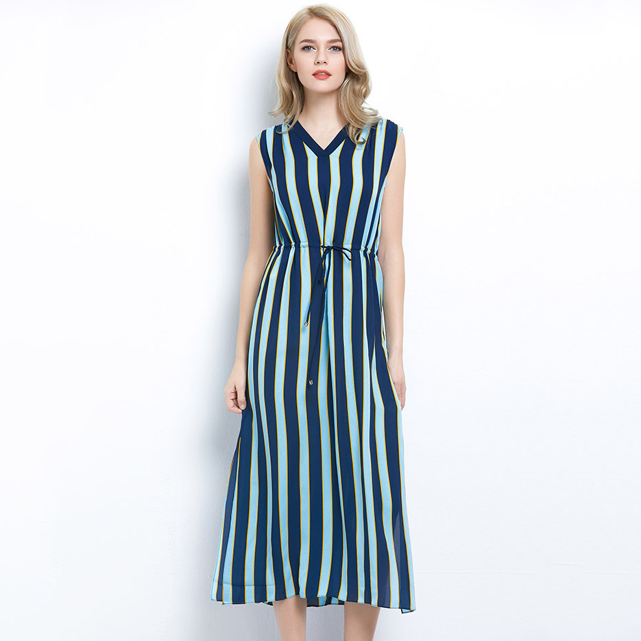 Dongfan-Sleeveless Striped Dresses For Women Long Summer Dresses