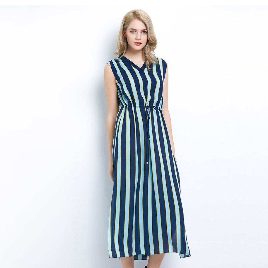 Dongfan-Sleeveless Striped Dresses For Women Long Summer Dresses-1