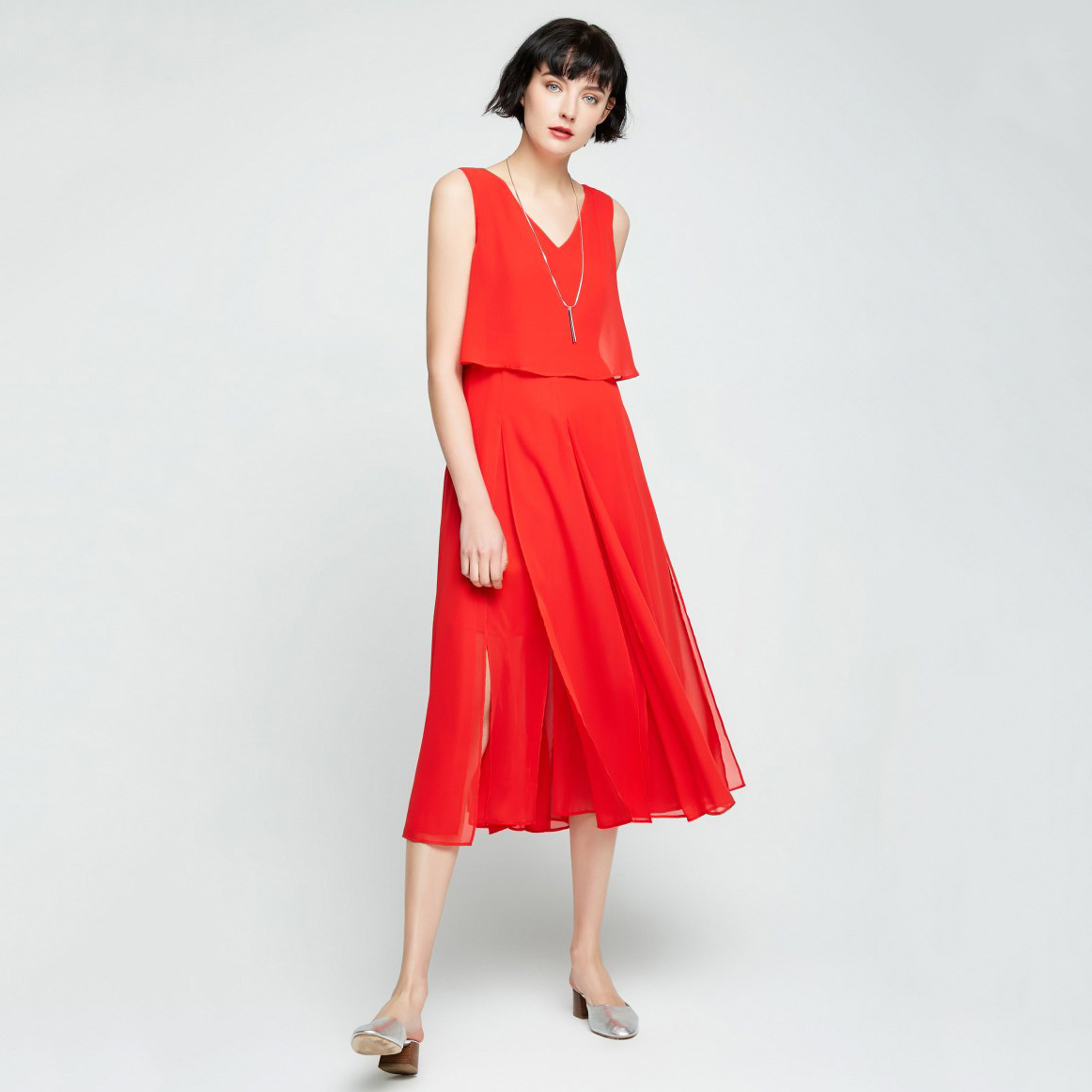 Dongfan-High-Quality Orange Pure Color Women Dress | Ladies Fashion Dress