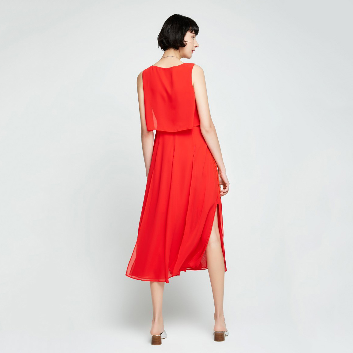 Dongfan-High-Quality Orange Pure Color Women Dress | Ladies Fashion Dress-3