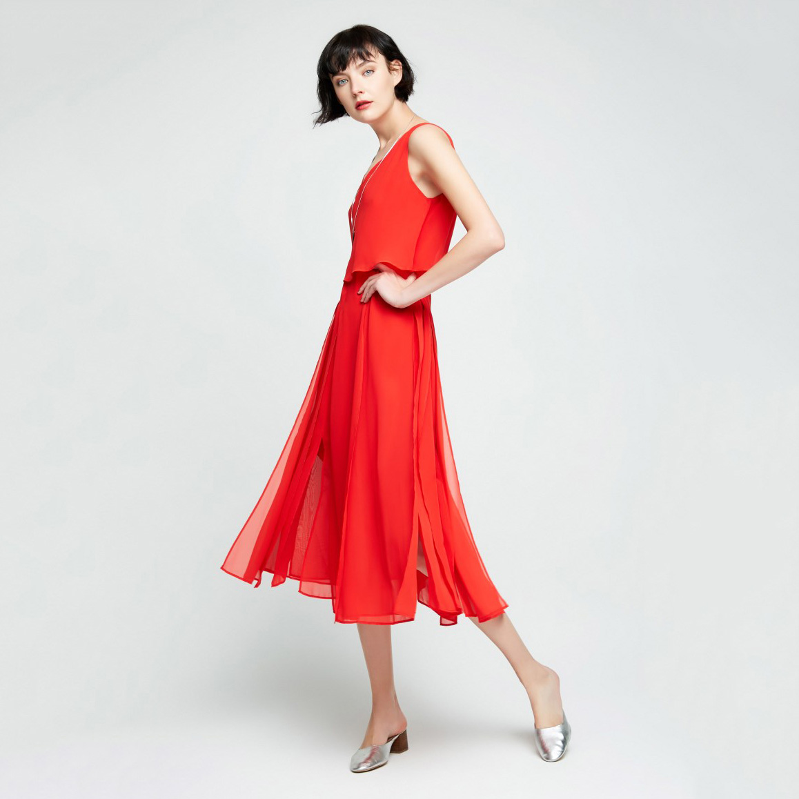 Dongfan-High-Quality Orange Pure Color Women Dress | Ladies Fashion Dress-4