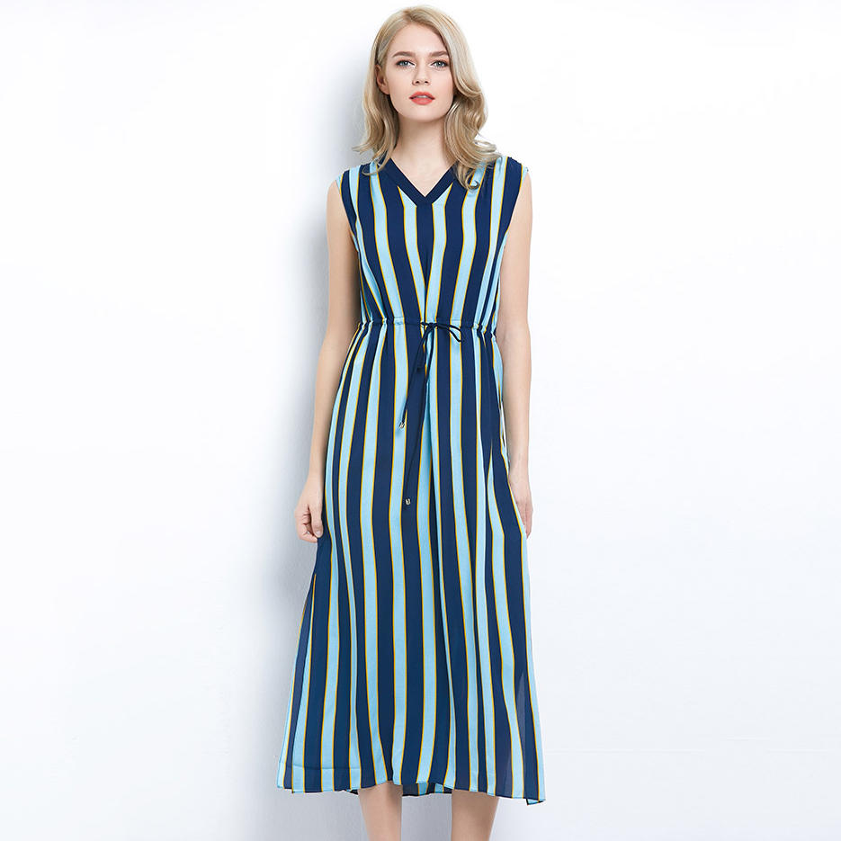 Sleeveless striped dresses for women
