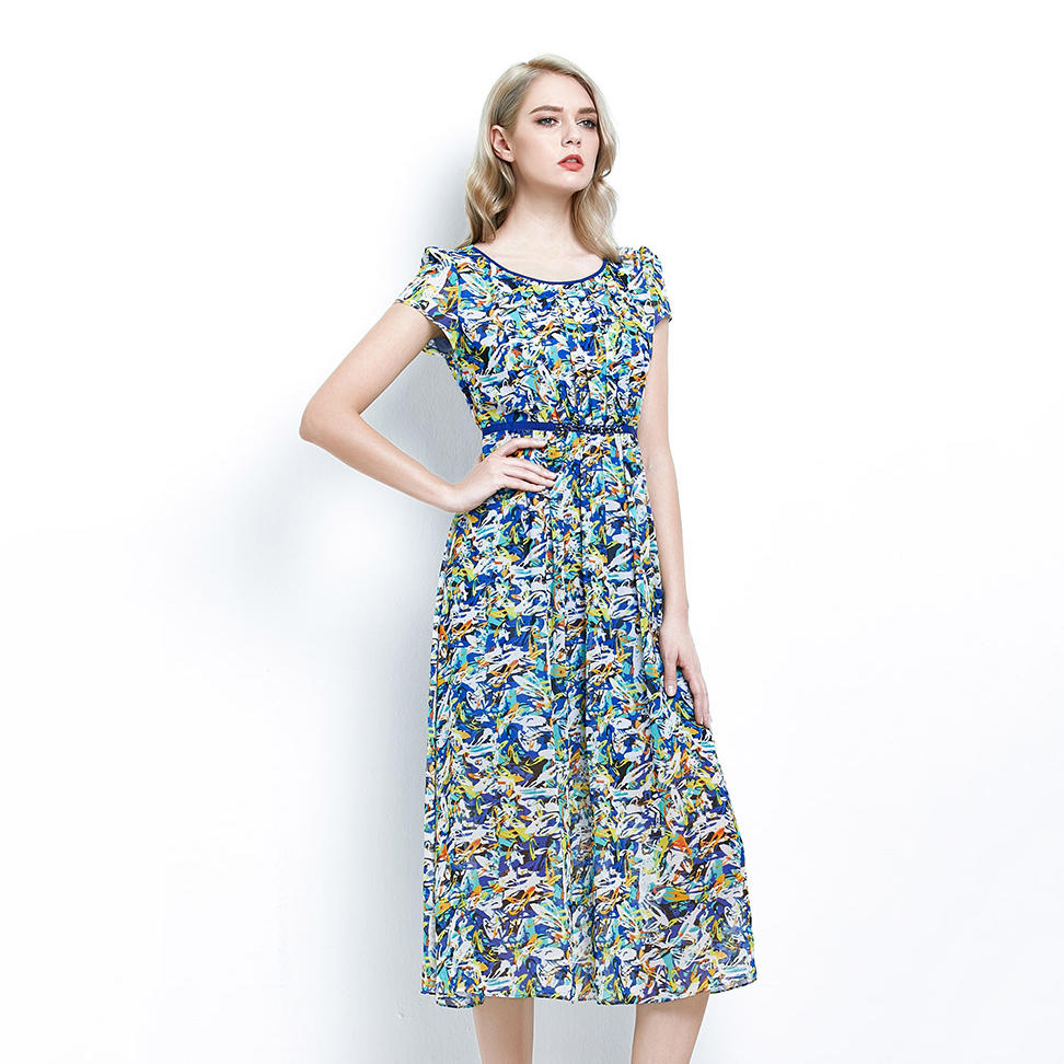 short sleeve printing dress for women